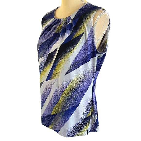 Calvin Klein Sleeveless Top Abstract Print Ruched Neck Casual Blouse Multicolor - Picture 7 of 10
